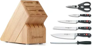 WÜSTHOF Classic Seven Piece Knife Block Set | 7-Piece German Knife Set | Precision Forged High Carbon Stainless Steel Kitchen Knife Set with 15 Slot Wood Block – Model 7417