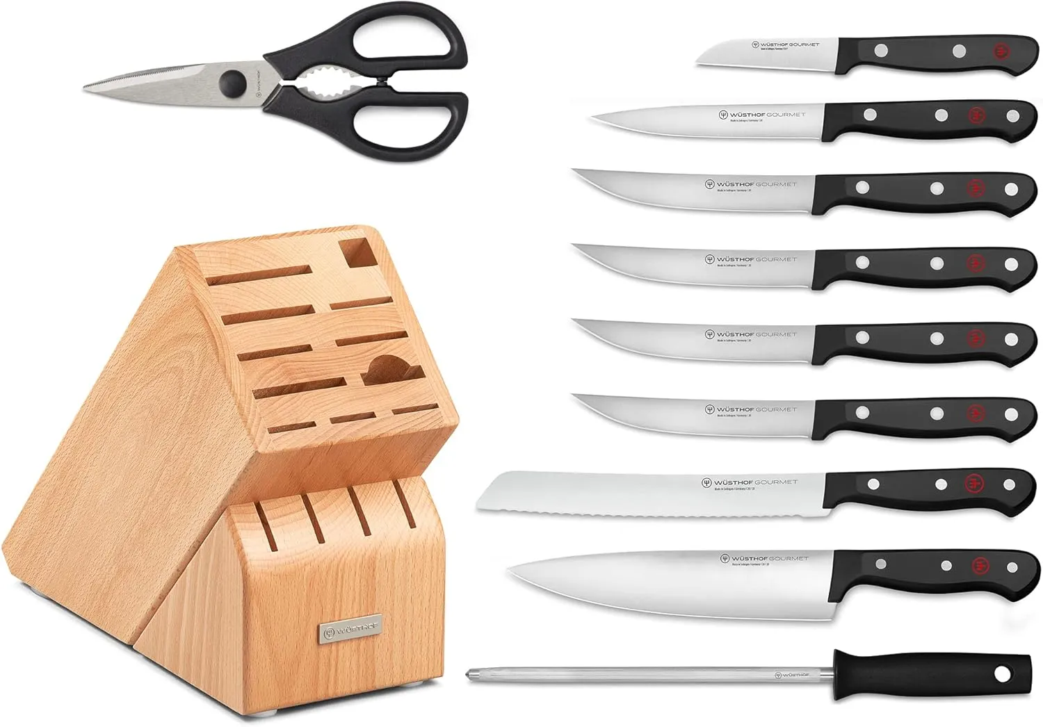 Wüsthof Gourmet 11-Piece Knife Block Set, Beech Wood