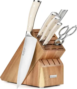 Wusthof Classic Ikon Creme 7 Piece Knife Set with Acacia Wood Block