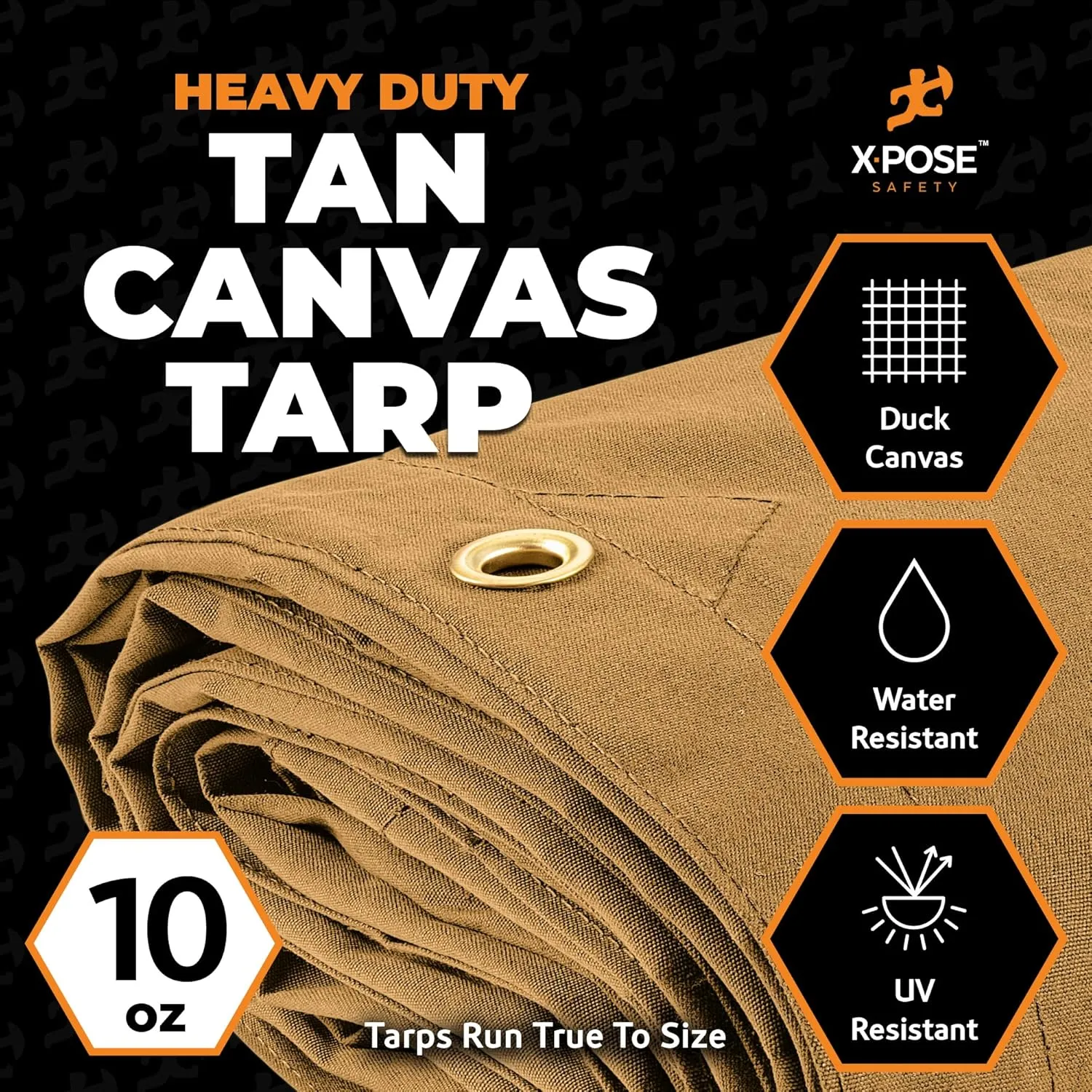 Xpose Safety Canvas Tarp - 10oz Tan Canvas Tarps Heavy Duty Water Resistant with Brass Grommets- Multipurpose Outdoor Tarpaulin for Camping, Canopy, Trailer, Equipment Cover 6' x 8'