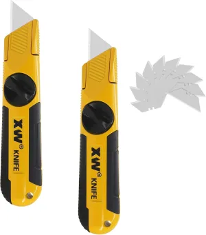 XW Fixed-Blade Utility Knife, Non-Retractable Heavy Duty Drywall Cutter, Extra 10 Blades Included,2-Pack