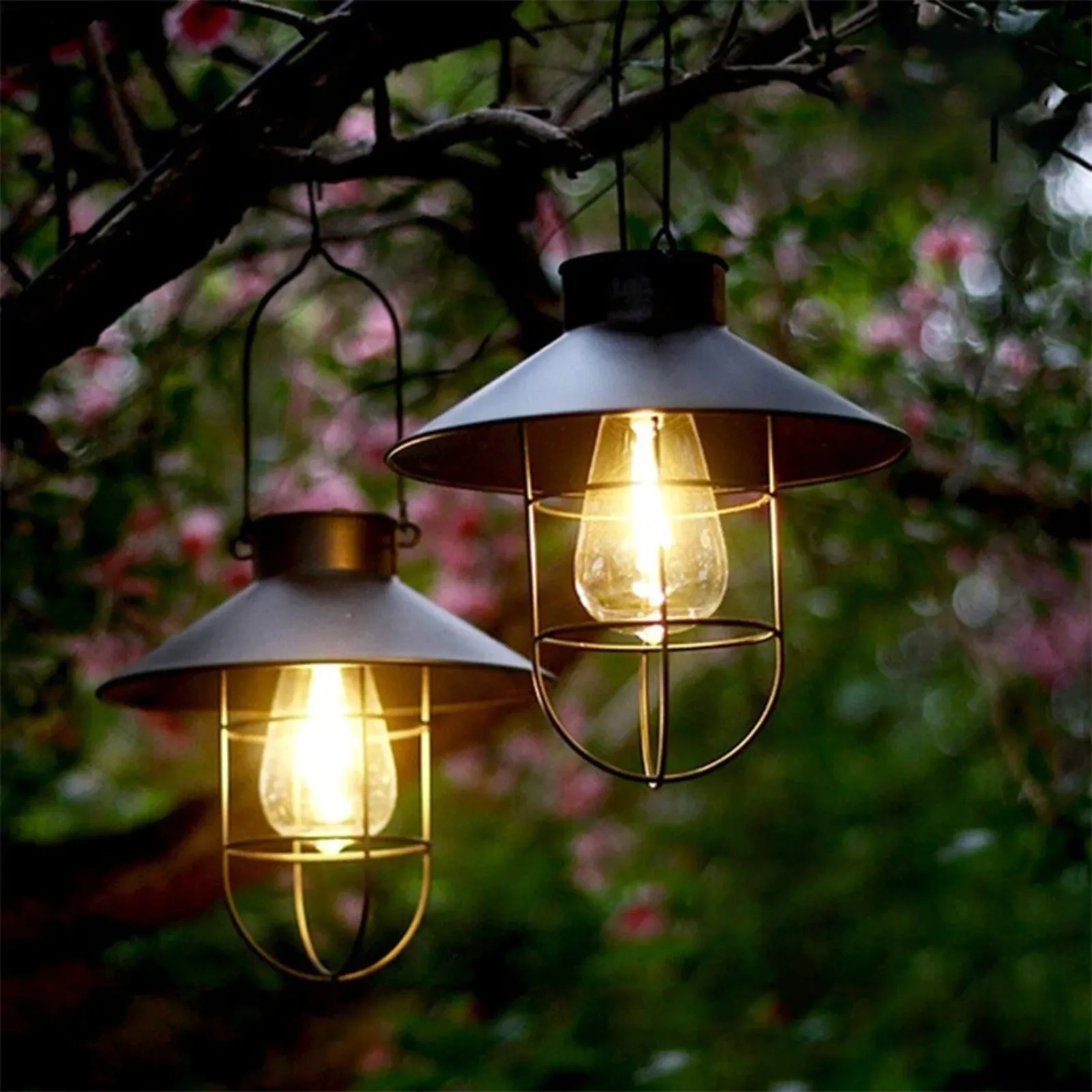 Yard Patio Garden Decor Lamp Solar Lantern Hanging Light LED Outdoor Black Light