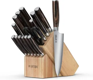 Yatoshi 15 Piece Knife Block Set - Pro Kitchen Knife Set Ultra Sharp High Carbon Stainless Steel with Ergonomic Handle