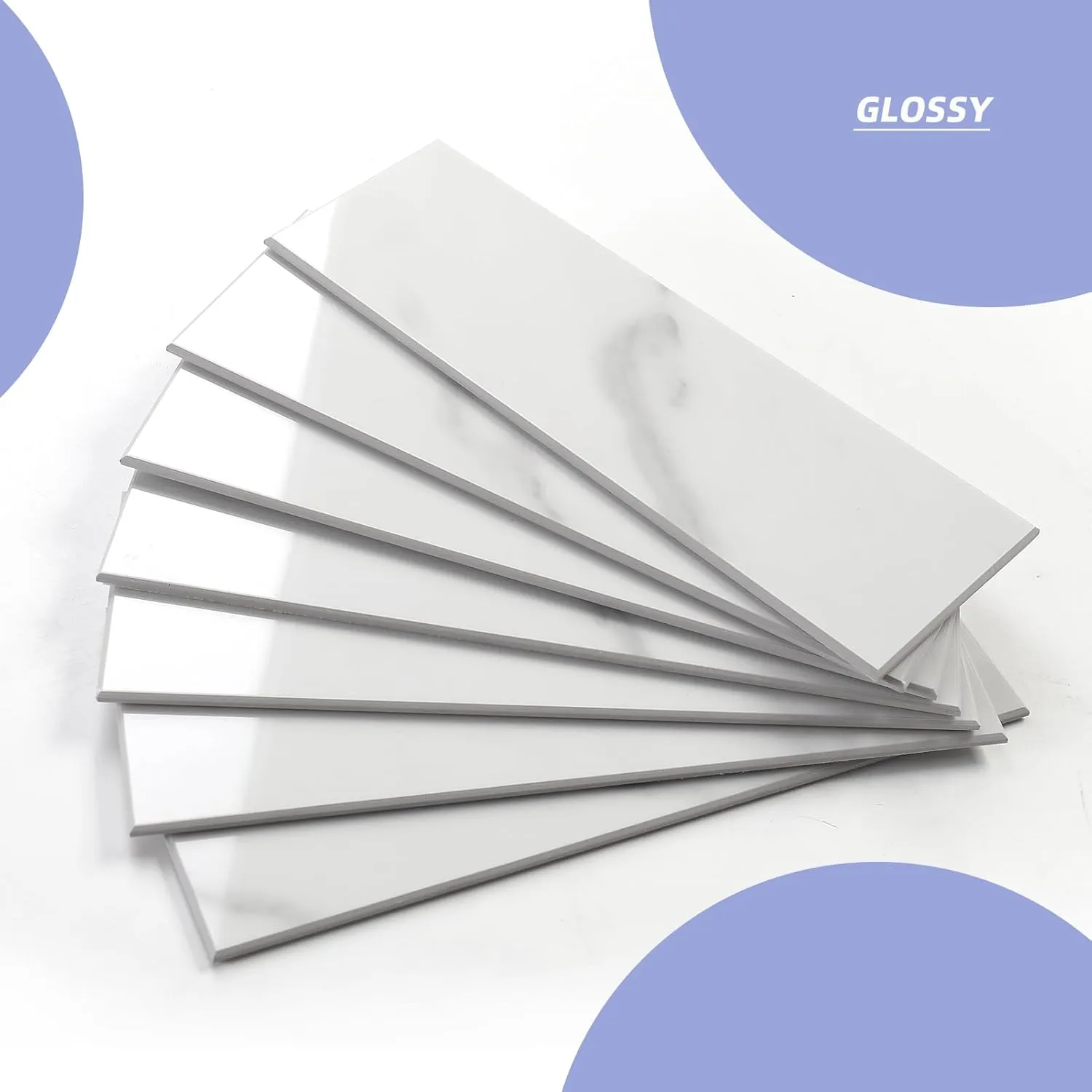 Yew & Tulip 30 PCS Peel and Stick Subway Tile for Kitchen Backsplash, 3"x9" White Marble Faux Stone Self-Adhesive Wall Tile (Glossy White)