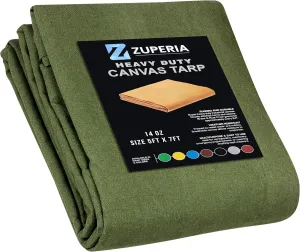 Zuperia Heavy Duty Canvas Tarp (5' x 7' ft - Pack of 1) with Rustproof Grommets, UV Resistant & Tear Resistant Multipurpose Tarpaulin Cover for Outdoor, Industrial & Commercial Use (Olive Green)