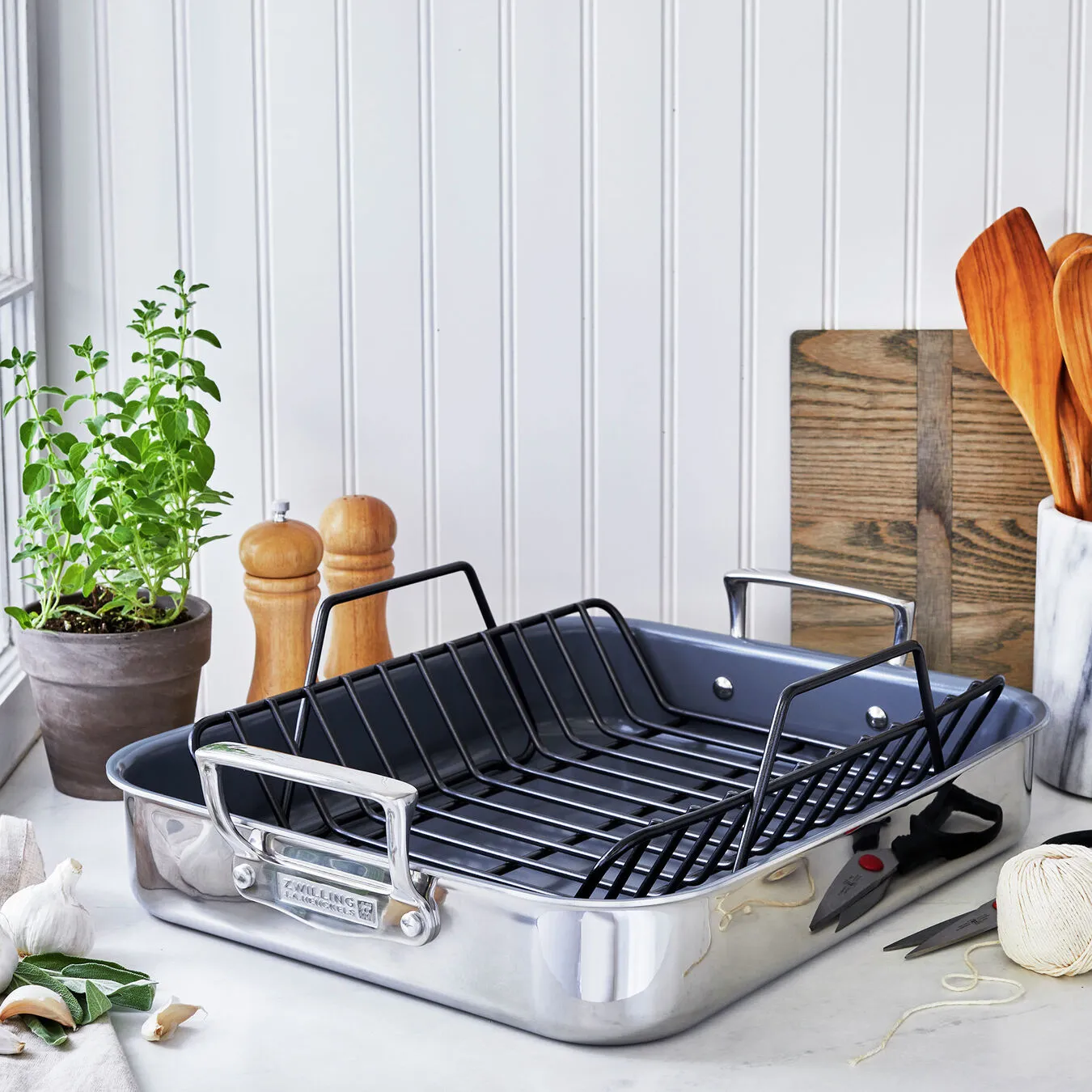 Zwilling Polished Stainless Steel Ceramic Nonstick Roasting Pan